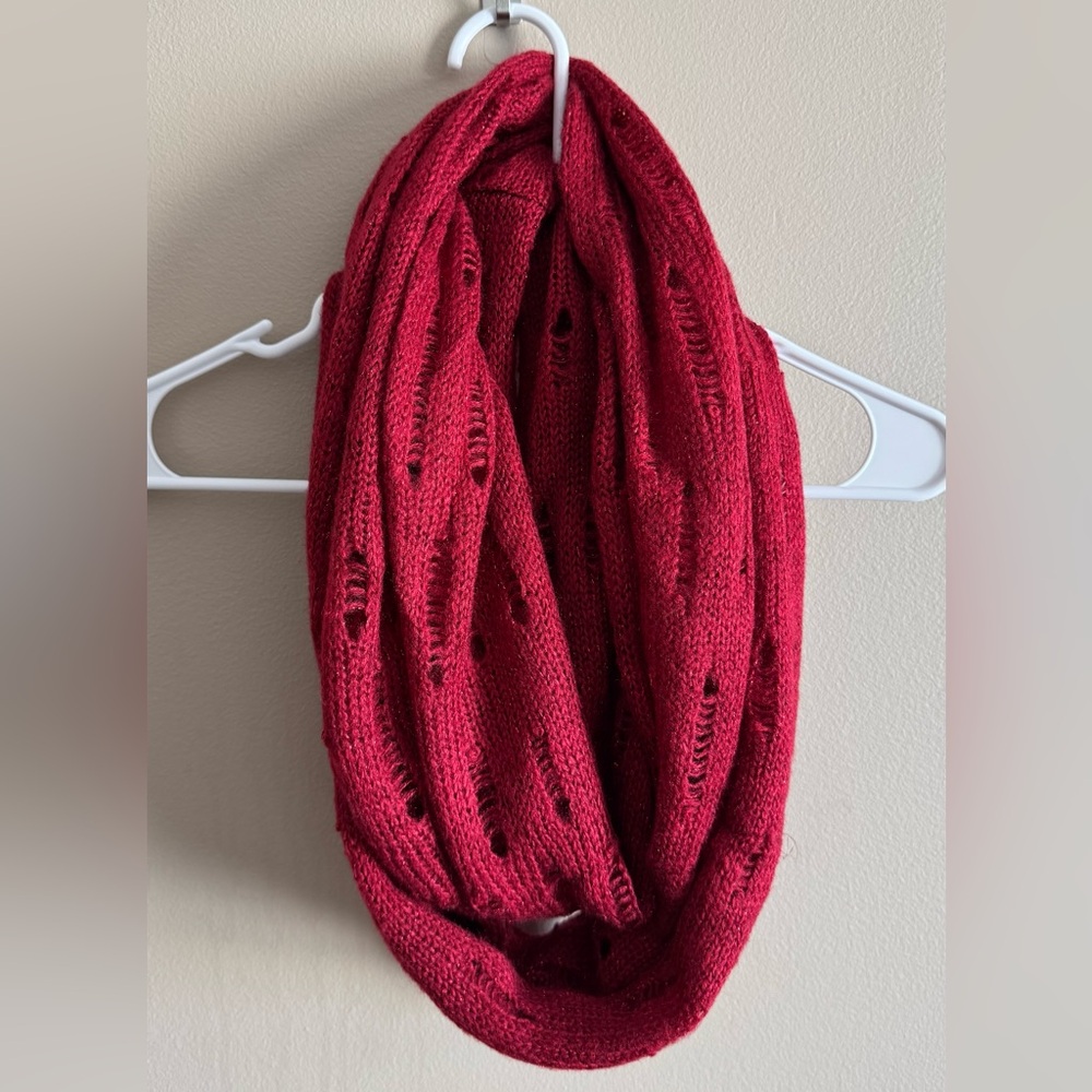 Express Deep Red Sparkly Knit Infinity Scarf